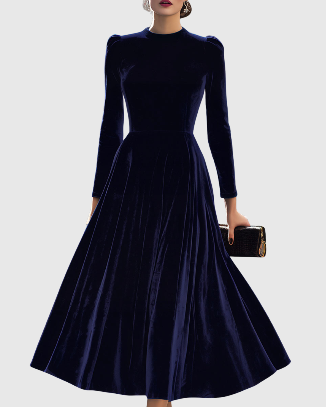 Alice | Navy Long-Sleeve Midi Dress