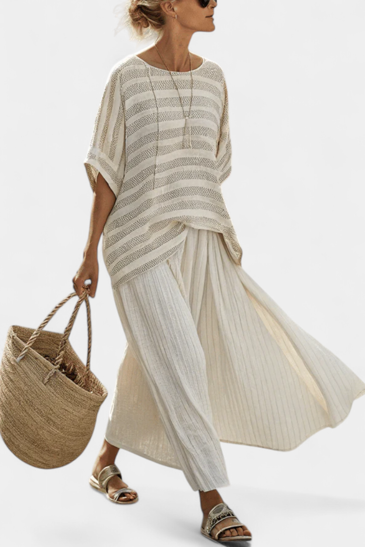 Alice | Comfortable Striped Bamboo Top & Flowing Linen Skirts