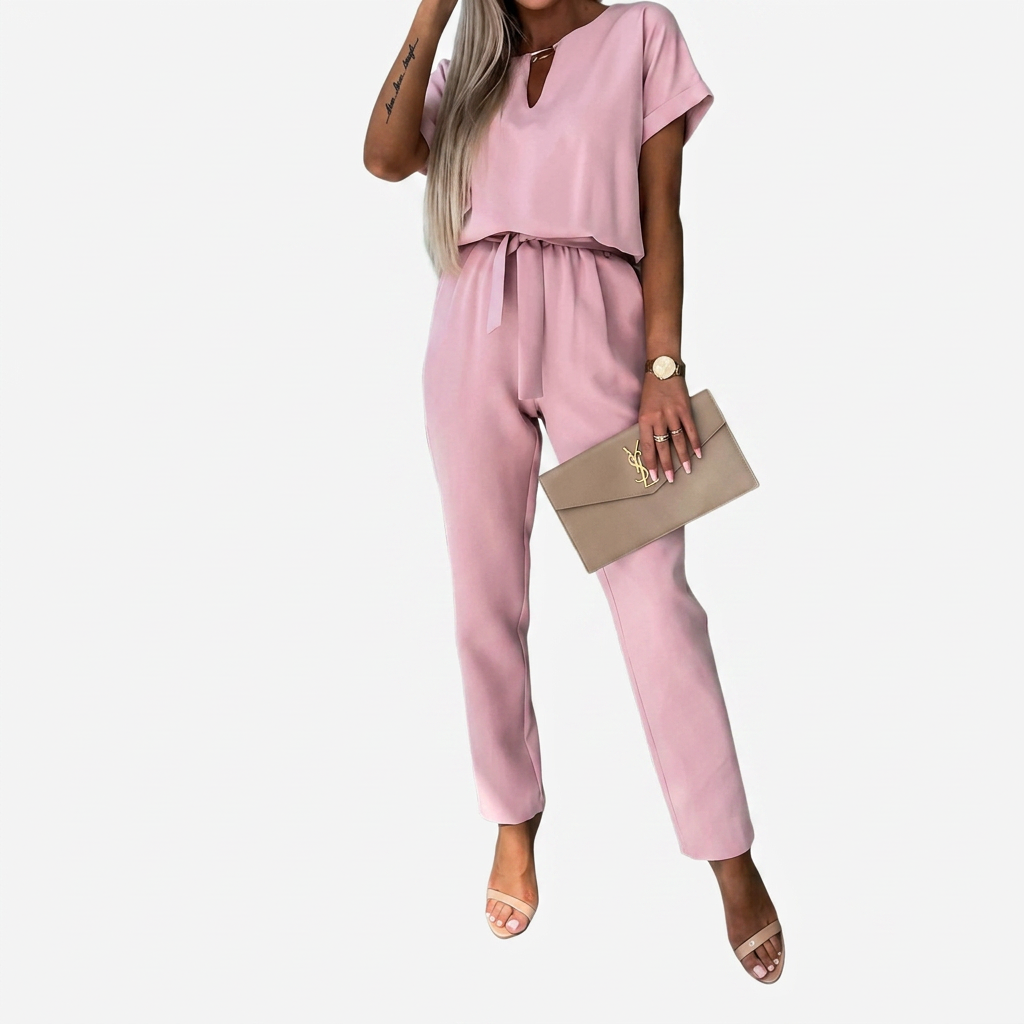 Alice | Elegant Short-Sleeve Keyhole Neck Jumpsuit