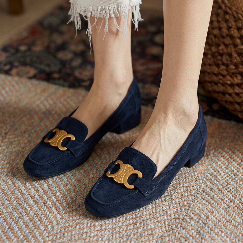 Alice | Elegant Gold-Detail Suede Loafers