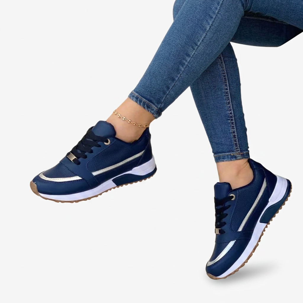 Alice | Women's Black Lace-Up Comfort Sneakers with Metallic Accents