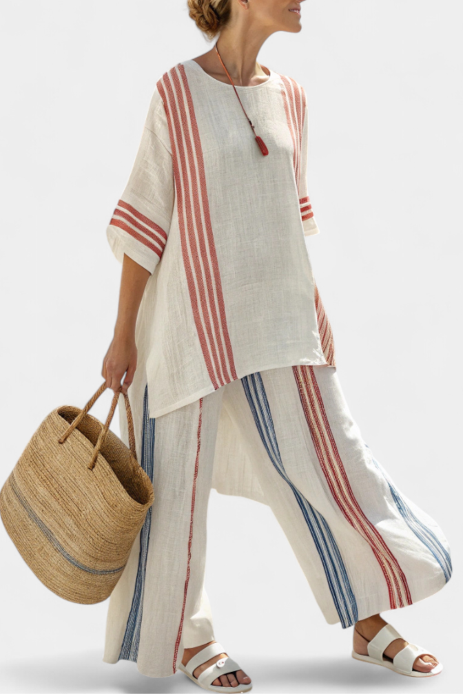 Alice | Sophisticated MultiColour Striped Top & Mediterranean Trousers