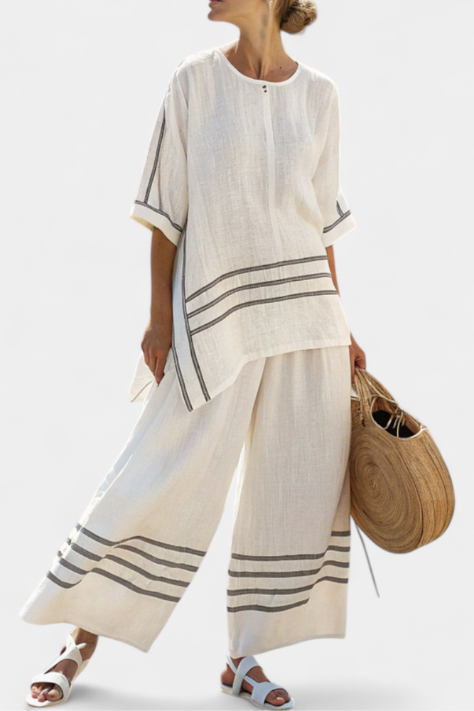 Alice | Sophisticated Striped Asymmetrical Top & Bold Trousers