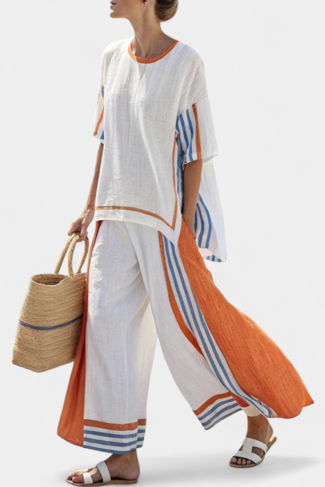 Alice | Comfortable Wide-Leg Striped Trousers & Linen Top