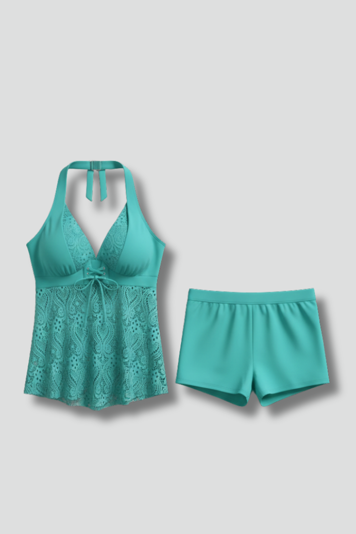 Alice | Women’s V-Neck Lace Overlay Tankini Set