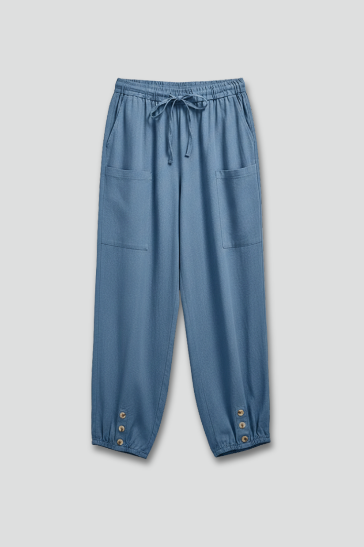 Alice | Women’s Trousers with Drawstring Waist and Button Hem