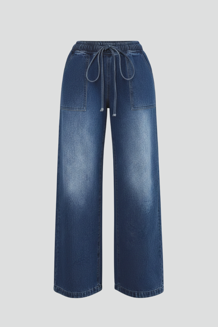 Alice | Women’s Casual Wide-Leg Trousers with Drawstring Waist and Patch Pockets