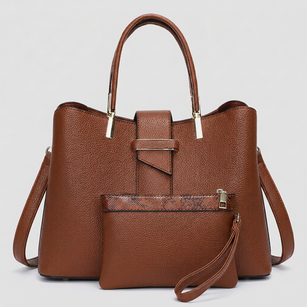 Alice | Women’s Structured Tote Bag with Shoulder Strap and Matching Pouch