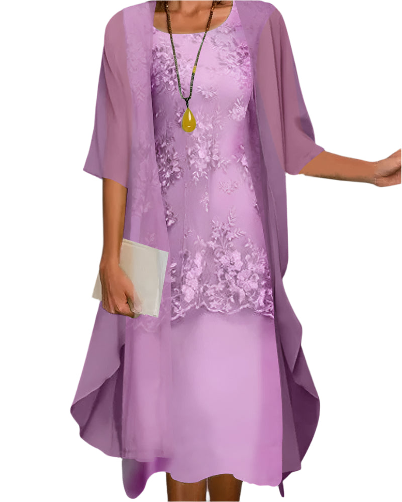 Corinne | Women's Wedding Guest Dress with Flowing Sheer Sleeves Midi Dress