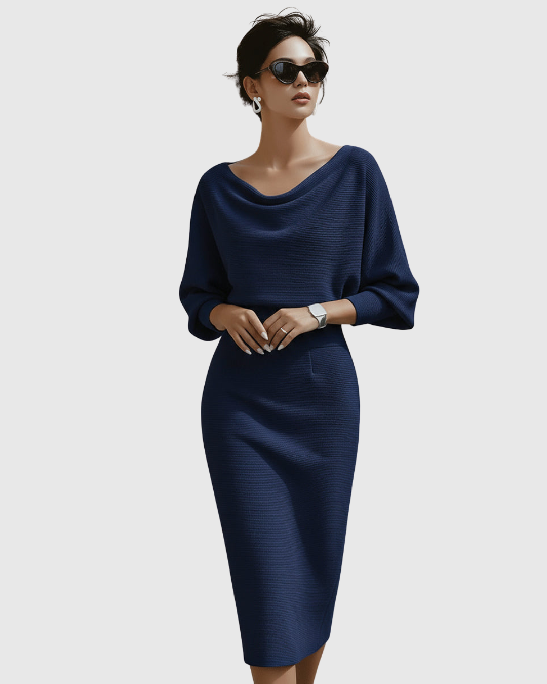 Alice | White Draped Batwing Midi Dress