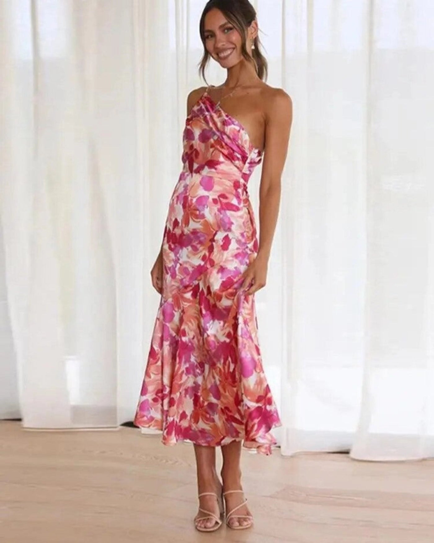 Alice | Women’s Summer Maxi Dress with Asymmetrical Cut and Floral Pattern
