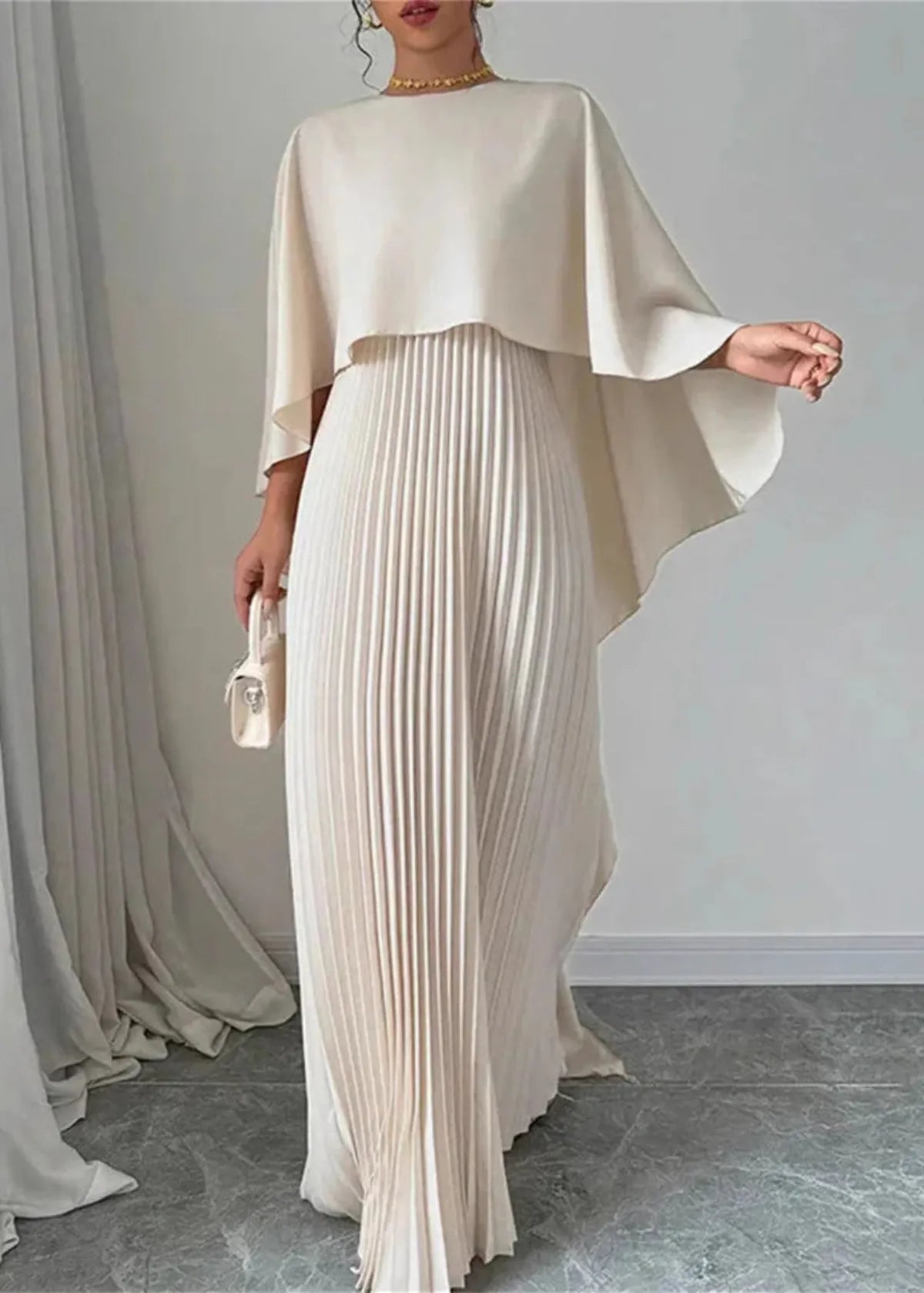 Alice | Women’s Wedding Guest Pleated Cape Maxi Dress