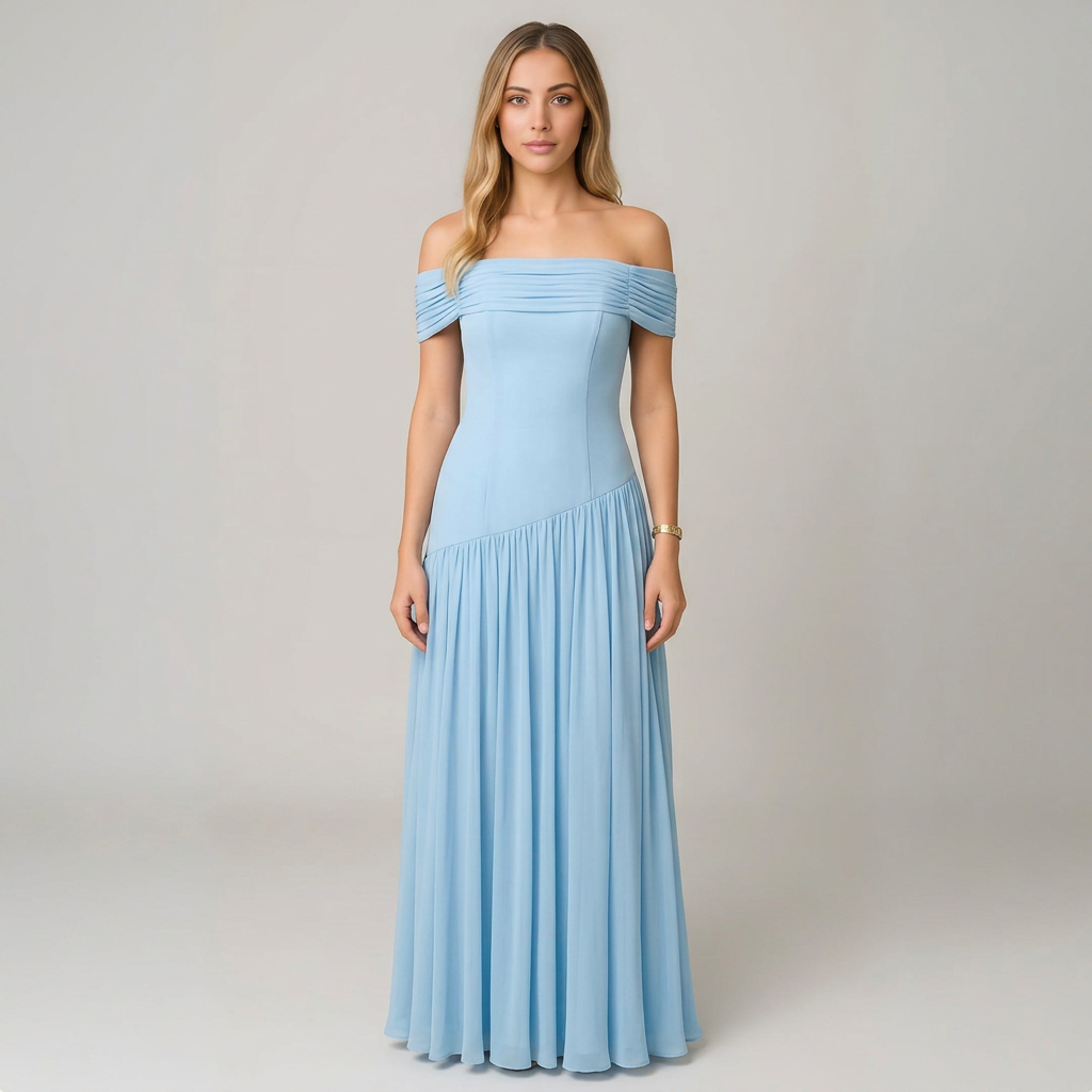 Alice | Women’s Off-Shoulder Pleated Maxi Dress with Asymmetric Waist Detail