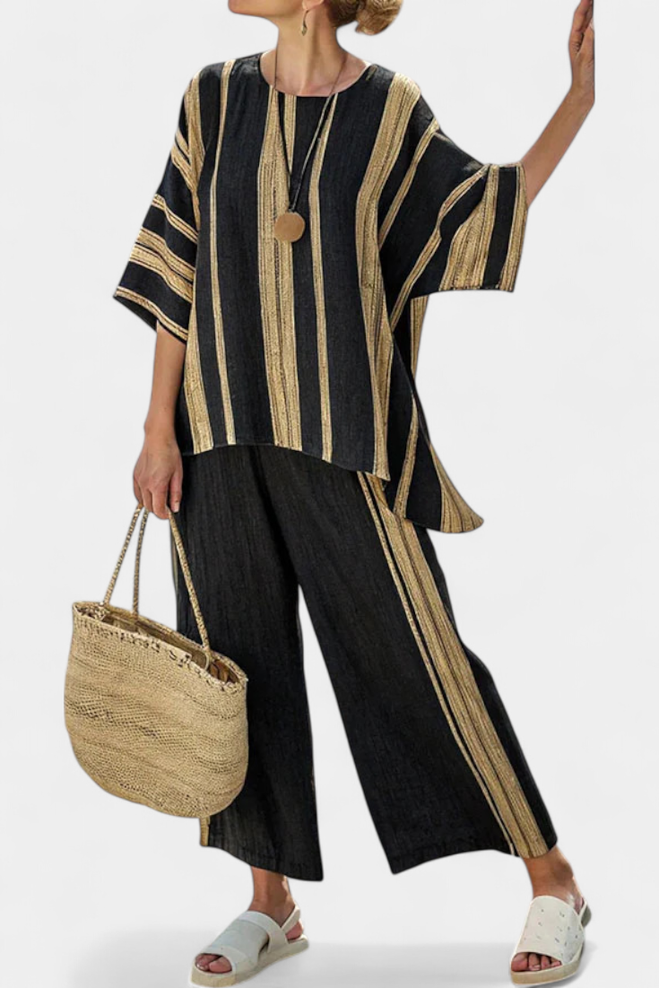 Alice | Comfortable Oversized Striped Top & Relaxed Linen Trousers