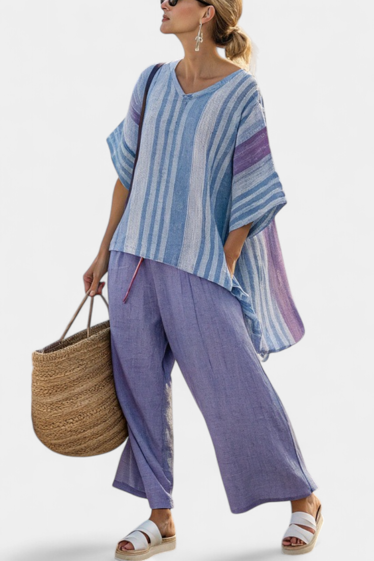 Alice | Elegant Lavender & Sky Blue Top & Linen Trousers