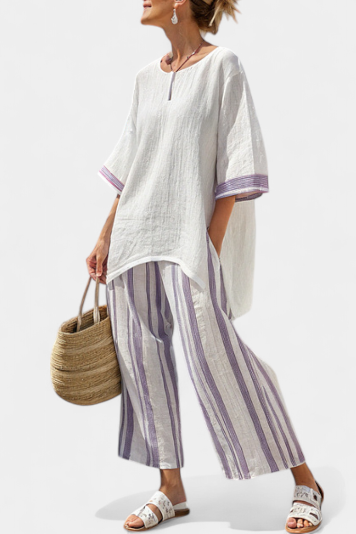 Alice | Comfortable Relaxed Blouse & Striped Bamboo Trousers