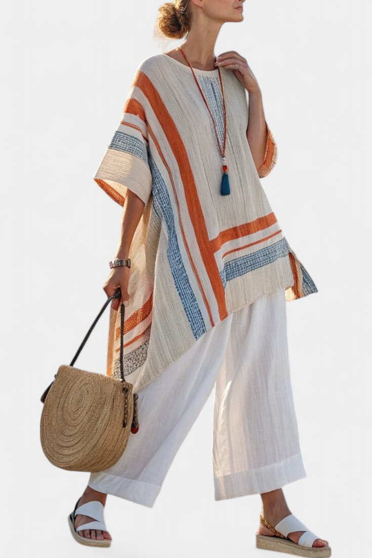 Alice | Sophisticated Asymmetrical Blouse & Wide-Leg Linen Trousers