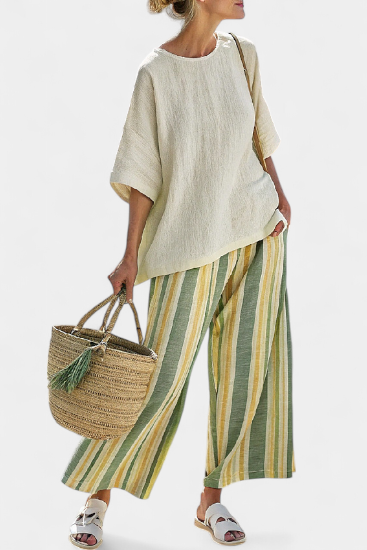 Alice | Sophisticated Top & Striped Linen Trousers