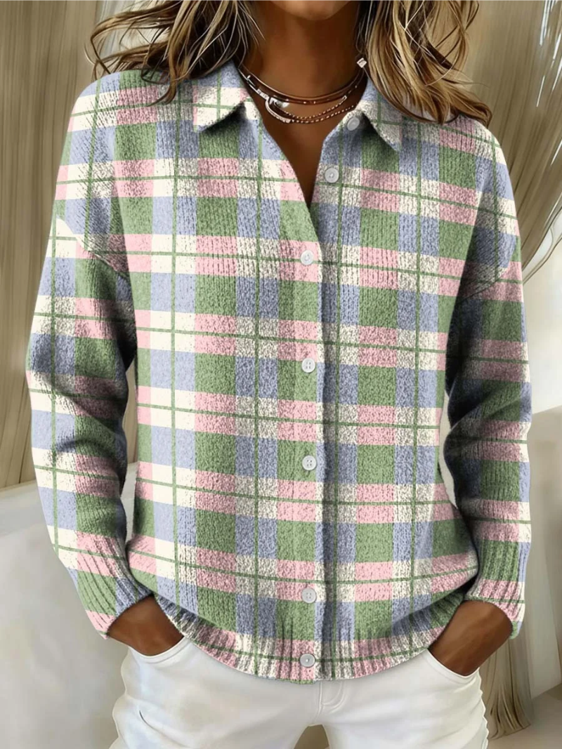 Alice | Lena – Checked Knitted Blouse in Fresh Pastel Shades