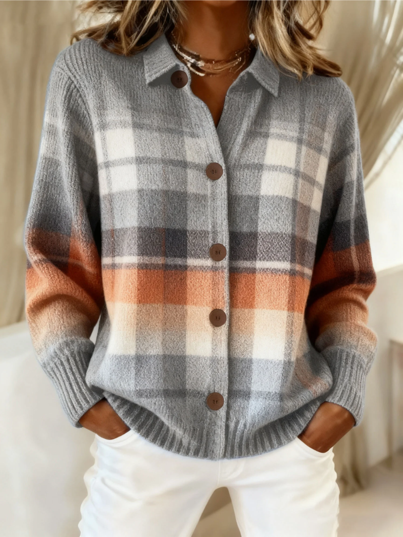Alice | Elena – Checked Knitted Blouse in Soft Tones