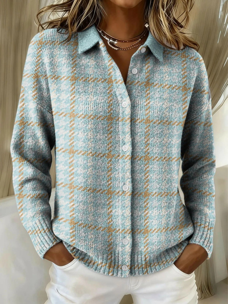 Alice | Tara – Checked Blouse With Sand-Coloured Accents