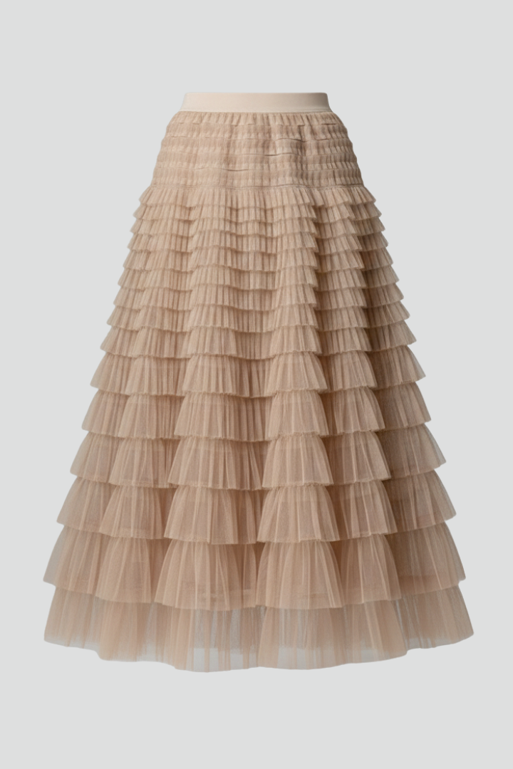 Alice | Women’s Layered Tulle Midi Skirt with Elastic Waist