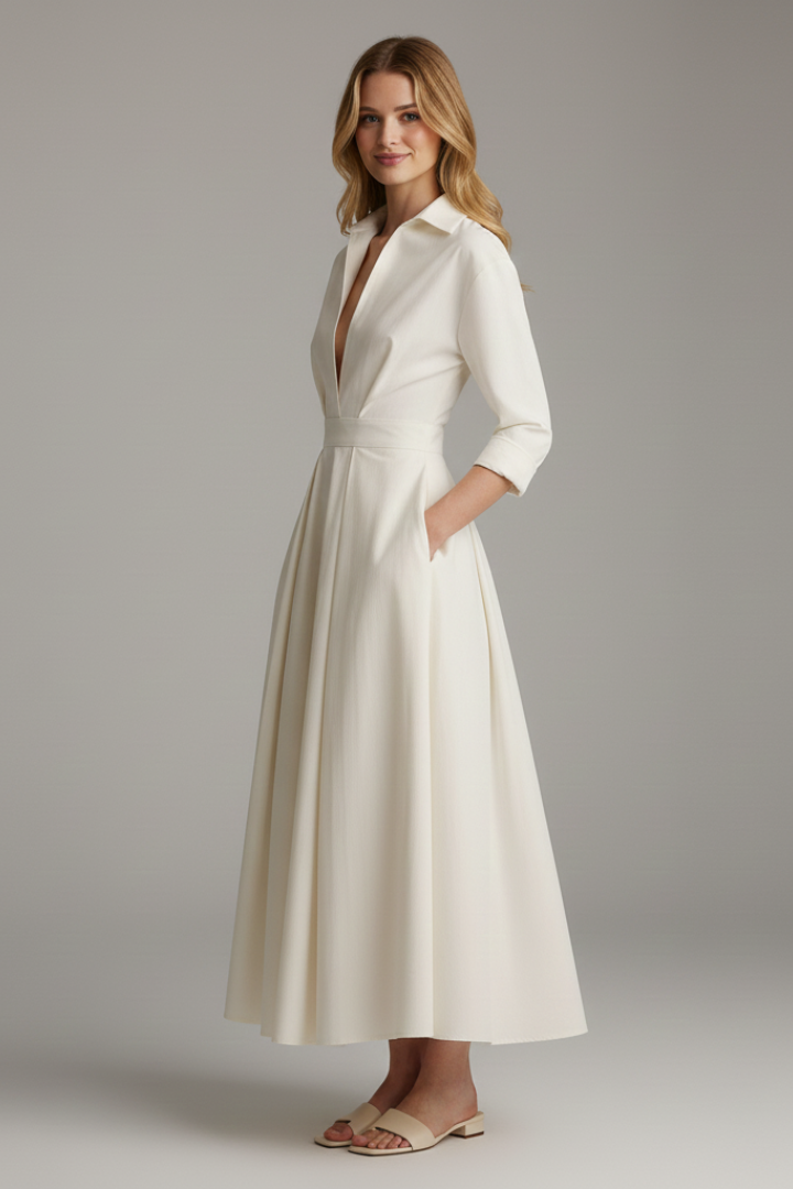 Daria | Women’s Button Front Collared Midi Dress