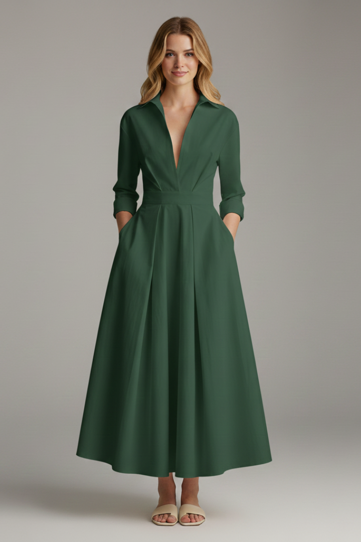 Daria | Women’s Button Front Collared Midi Dress