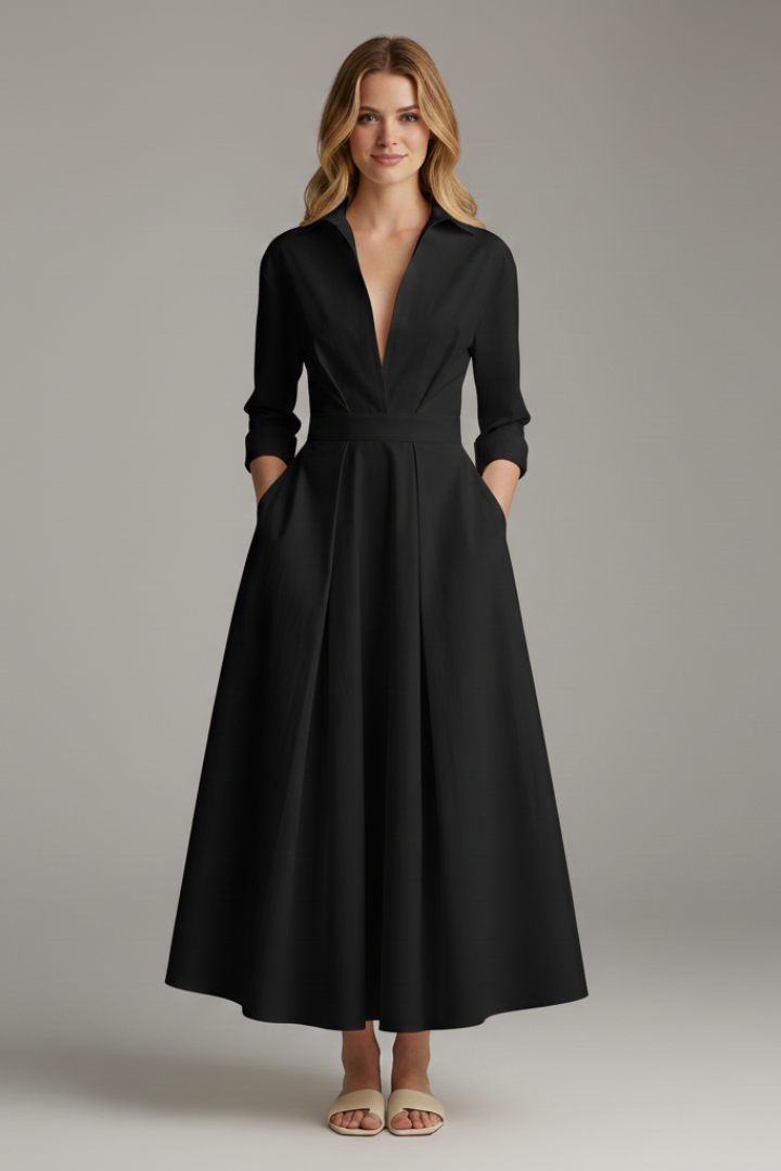 Daria | Women’s Button Front Collared Midi Dress