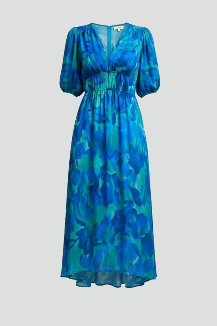 Alice | Women’s Floral Puff Sleeve V-Neck Midi Dress