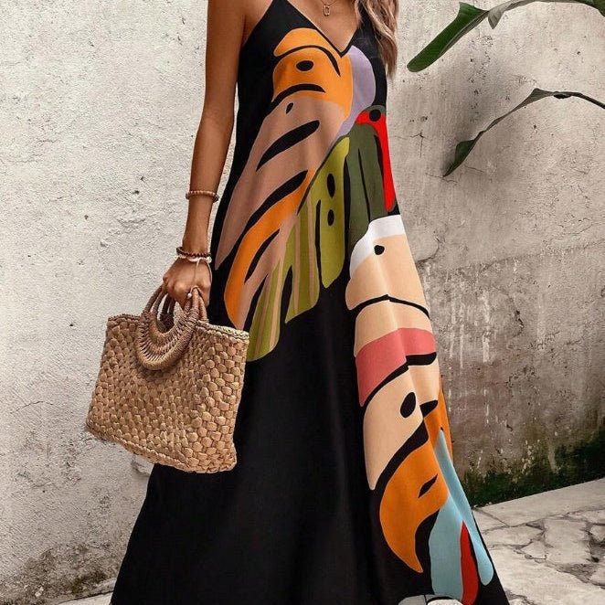 Alice | Maxi Dress Tropical Leaf Print V-Neck Sleeveless